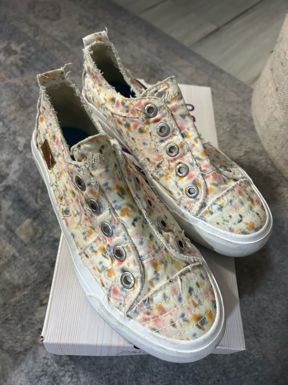 Blowfish Natural Canvas Sneakers with Purple Logo Accent